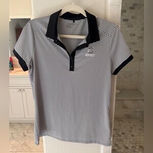 Nike Women's Black and White Striped Polo Shirt